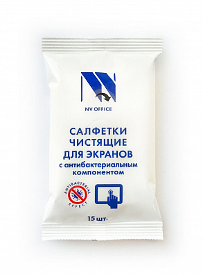 Антибактериальные салфетки для экранов NV-Office, мягкая упаковка, 153х129 мм,15шт