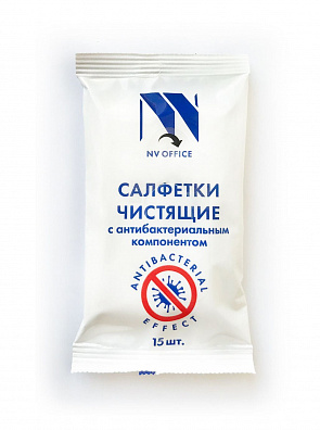 Антибактериальные салфетки для поверхностей NV-Office, мягкая упаковка, 180х110 мм,15шт
